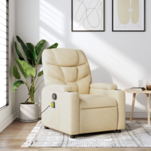 Luxurious Massage Recliner Chair in Cream Fabric - Ultimate Comfort &amp; Re... - £237.63 GBP