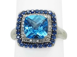 LeVian Blue Topaz, Sapphire &amp; Diamond Halo Ring 14k White Gold Size 8 - £1,018.98 GBP