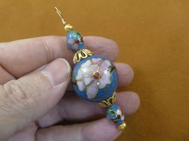 (J521-5) Blue pink cherry blossom flower 25mm round CLOISONNE gold wired pendant - £21.58 GBP