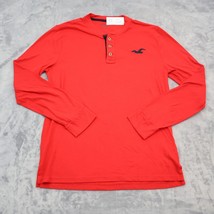 Hollister Shirt Mens S Red Long Sleeve Chest Button Collarless Casual Top - £17.13 GBP