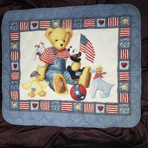 Blue Jean Teddy Bear Americana Baby Quilt Comforter Blanket Panda Dog Bunny Duck - £39.56 GBP