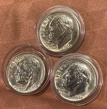 3 Silver Roosevelt Dimes, 1964-Brilliant Coins 90% - £13.31 GBP