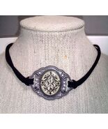 Suede Leather Rhinestone Metal Vintage-Style Plate Choker Necklace  - $23.77 CAD