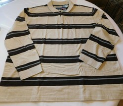 St John&#39;s Bay Big &amp; Tall Men&#39;s Long Sleeve Polo Shirt Oatmeal Brown Striped NWT - £24.32 GBP