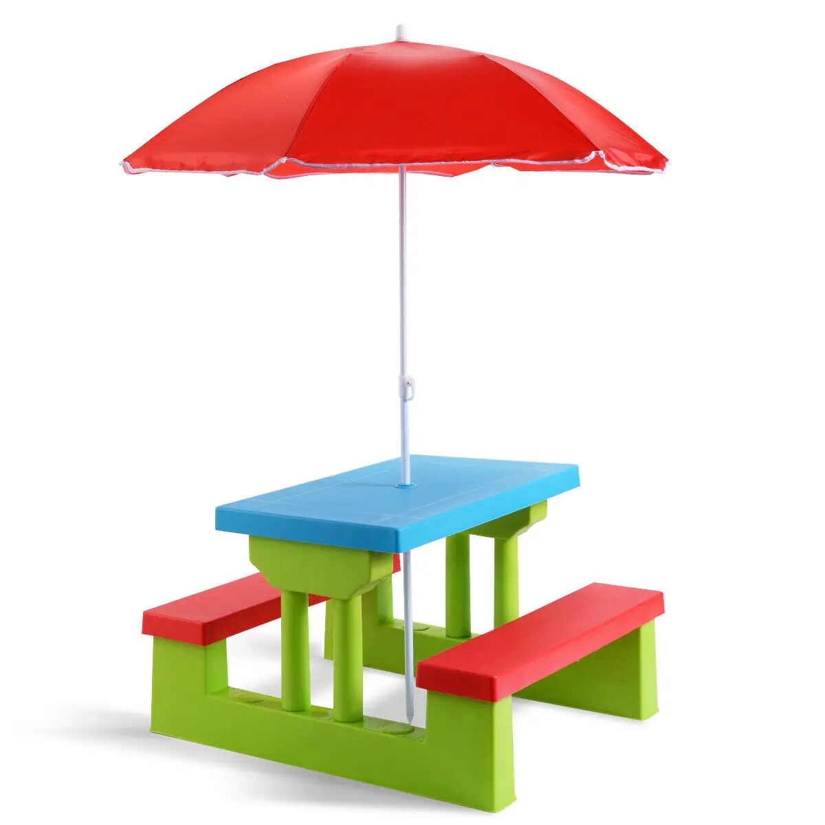 Costway 4 Seat Kids Picnic Table w/Umbrella Garden Yard Folding Children Bench - £107.31 GBP