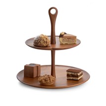 nambe Skye Wood Tiered Dessert Stand | 2-Tier Cupcake Stand | Serving Tr... - £73.54 GBP