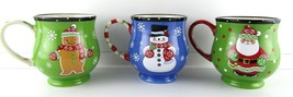 Temptations by Tara Winter Whimsy 16 Oz Mug Lot of 3, Santa Snowman Gingerbread - £14.70 GBP