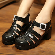 Summer Women Jelly Shoes Women Sandals Square High Heels Transparent Platform Sa - £26.53 GBP
