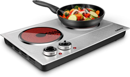 Ceramic Electric Hot Plate 1800W for Cooking, Double Burner, Dual Control Plate - £70.80 GBP