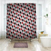 Card Heart Pattern Shower Curtain Bath Mat Bathroom Waterproof Decorative - £18.09 GBP+