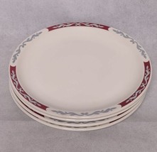 Syracuse Embassy China Dinner Plates 4 Maroon Gray Scroll 11.375&quot; Restaurantware - £59.91 GBP