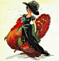 Two Beauties Woman in Black Riding Turkey Thanksgiving Greetings 1914 Postcard  - £5.51 GBP
