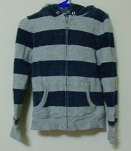 Girls Old Navy Gray Blue Hooded Long Sleeve Striped Sweatshirt Size XS - £6.30 GBP