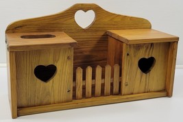 Vintage Wooden Bath Tissue Box Toilet Paper Holder Wall Mount Rack Country Heart - £39.56 GBP