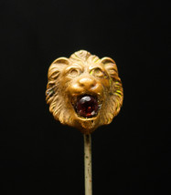 ANTIQUE Lion Stickpin 1/4CT Garnet jeweled vintage stick pin gold mens l... - £139.88 GBP