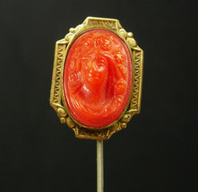 ANTIQUE Cameo Stickpin Raised relief vintage stick pin gold mens lapel pin Victo - £139.86 GBP