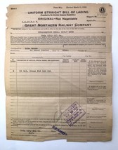 1929 Great Northern Railway Company Uniform Straight Bill of Lading Railroad - £16.02 GBP