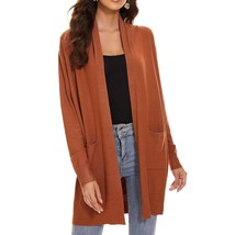 Women&#39;S Open Front Long Shawl Cardigan Sweater With Pockets Brown - £47.06 GBP