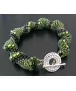 Handmade Award Winning Designer Olive Green Seed beads Swirl twist Bracelet 6.5" - $26.99