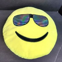 Happy Face Emoji Pillow Cushion 14&quot; Plush Stuffed Yellow Hologram Sunglasses - £7.81 GBP