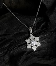 1.40Ct Round Cut CZ Diamond Snowflake Pendant 14K White Gold Finish 18&quot;Chain - £134.70 GBP