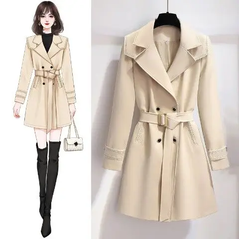 s Mid-length Black Trench Coat Slim Fit Coat Korean Fashion Free Shipping Wholes - £187.47 GBP