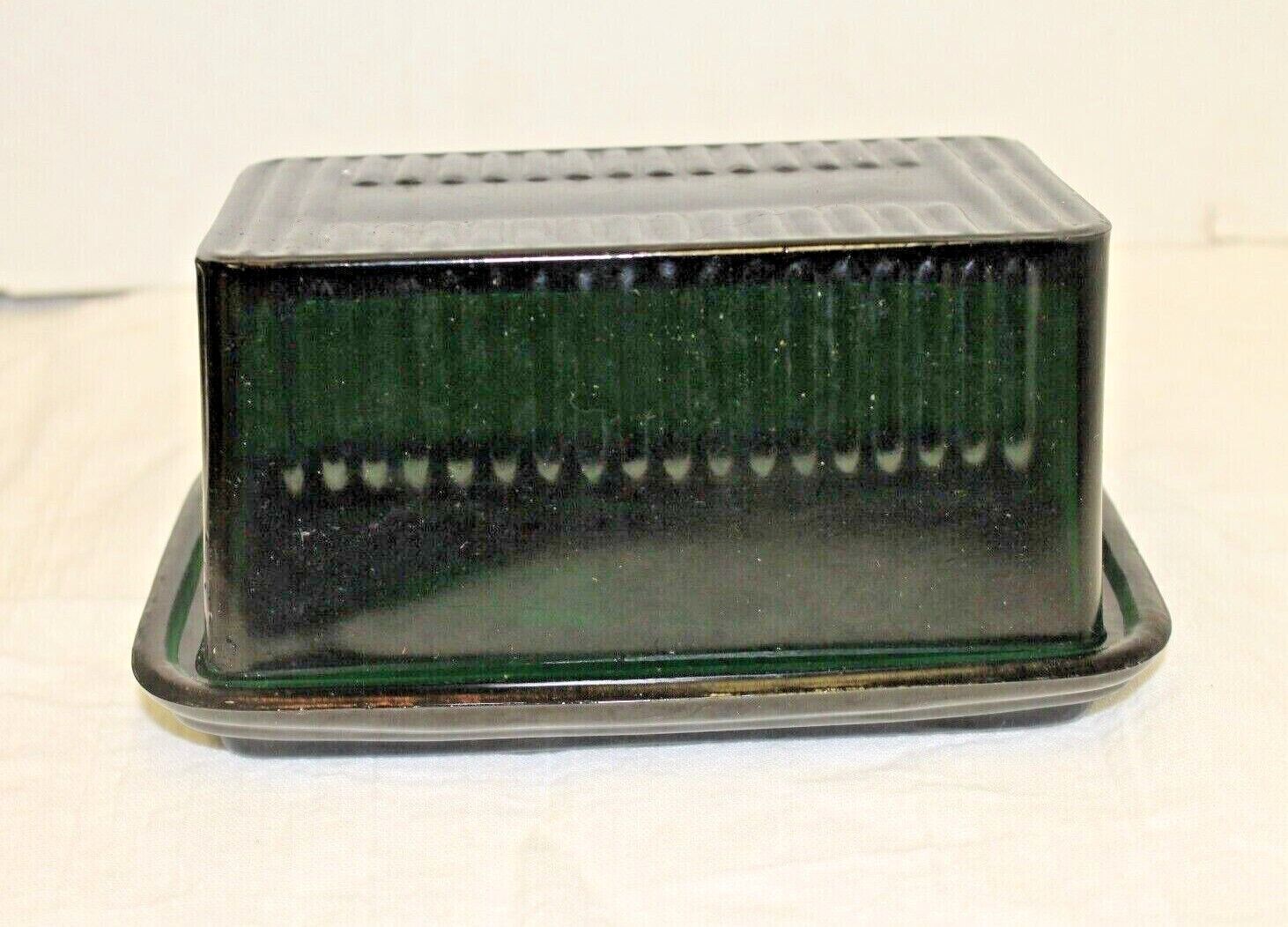 Primary image for Large Dark Green Glass Butter Dish Embossed Retro Depression Style