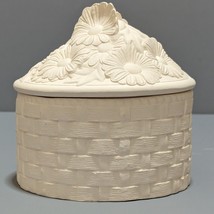 Ceramic BisqueWoven Embossed Cannister with Daisy Flowers Lid Ready to P... - $12.38