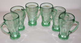 Libbey Green Glass Coke Coca  Thick 14oz Drinking Mugs Set of 6 - £31.96 GBP