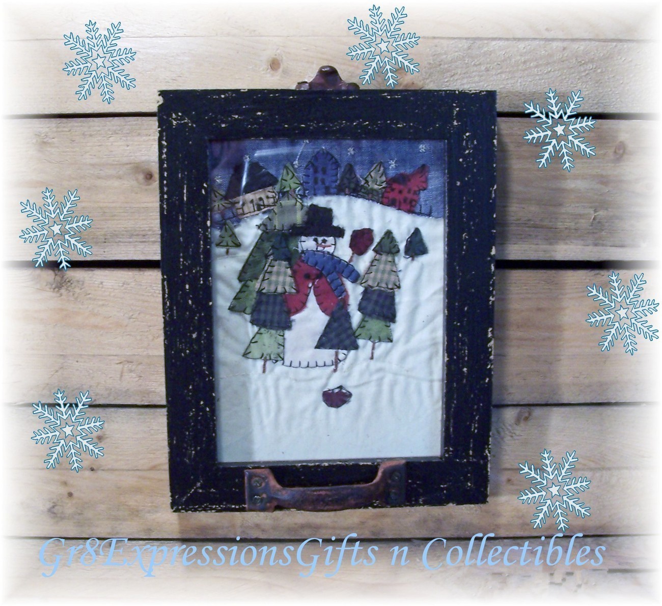 PRiMiTiVe Stitchery~Snowman Winter Window Picture Frame - $13.95