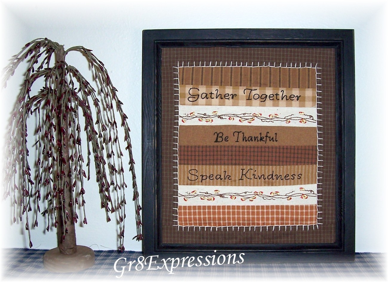 PRiMiTiVe FRAMED STITCHERY~FALL/HARVEST "BE THANKFUL" - $17.95