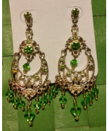Vintage Green Rhinestone Big Dangle earrings for Pierced Ears - £11.81 GBP