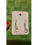 Hand Blown Pink &amp; Clear Glass Swirl Dangle Earrings For Pierced Ears - £11.81 GBP