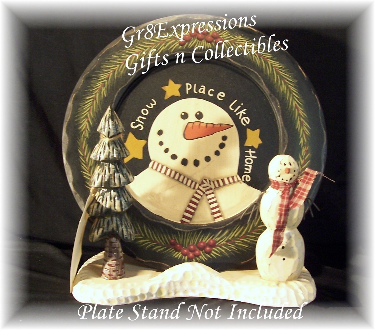 PRiMiTiVe Wooden HP Snowman SNOW PLACE LIKE HOME Plate - $16.95