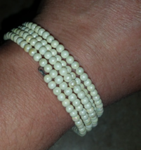Vintage Faux Pearl Beaded Wrap Around Bangle Bracelet - £11.95 GBP