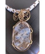 Pendant Wire Wrapped Dendridic Agate Gemstone on a beaded Necklace 23" Womens - $39.98