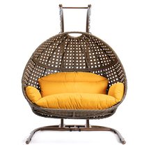 LeisureMod Outdoor Patio Beige Wicker Hanging 2 Person Double Egg Swing Chair (A - £996.05 GBP