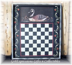 P Ri Mi Ti Ve Folk Art Goose Checkerboard Gameboard Plaque - £17.48 GBP