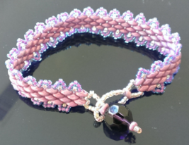 Bracelet Mauve super duos &amp; seed beads  7&quot; Womens/Christmas Gift/Elegant/Bride - £18.87 GBP