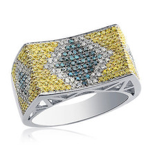 1.00 Carat Mens Princess Cut Multi Colored Diamond Ring 14K White Gold - £1,297.85 GBP