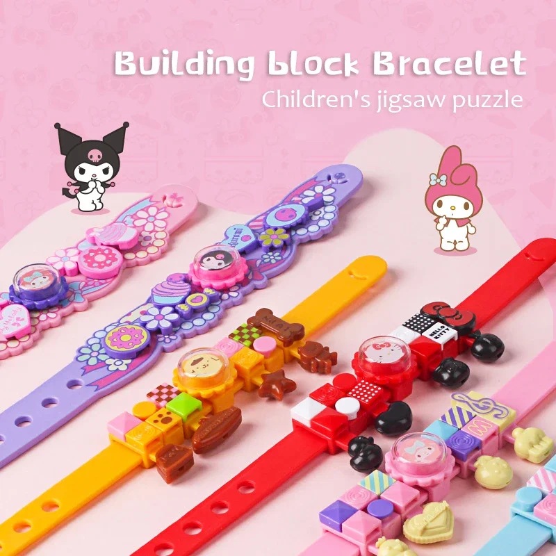 Sanrio Anime Building Blocks Bracelet Kawaii Hello Kitty Kuromi My Melody - £14.93 GBP
