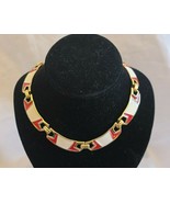 Vintage Signed Monet Gold Tone Choker Cream and Red Enamel Link Collar N... - $149.99