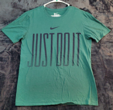 Nike T Shirt Men Medium Green 100% Cotton Short Sleeve Crew Neck Logo Just Do It - £11.10 GBP