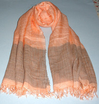 Sferra Oversized Scarf Peach/Brown Silk Blend Lightweight Weave 29x86&quot; Italy New - £42.88 GBP
