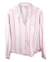 Victoria’s Secret pink gray white vertical stripe “dream” Flannel Pajama Top L - £9.59 GBP