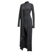 MICAS Womens Funnel Neck Wrap Ruched Long Sleeve Slit Maxi Dress Small - £27.69 GBP