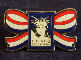 Vintage LAPEL PIN LIBERTY 1886 - 1986 red white blue ribbon statue of liberty - £6.18 GBP
