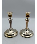 Heavy Pewter Silver And Brass Candle Holders Candlestick Set Of 2 Plated - €69,44 EUR