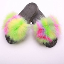 Women&#39;s Hair Slippers Rainbow Flat Warm Flurry Furry Home Outside Girls Plush Sa - £20.05 GBP