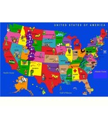  USA Cartoon Map children&#39;s educational &amp; play printed rug 6&#39;6&quot; x 8&#39;4&quot; #... - $289.00